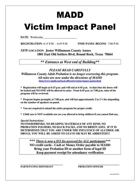 victim impact panel drug testing|victim impact panel madd.